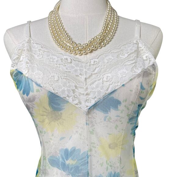 Vintage 60s Italy Blue Sheer Nylon Lacy Micro Mini Slip Dress Women's Size M - Picture 2 of 12